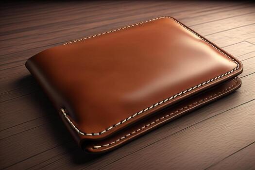 A leather wallet on a wooden background. ai generative photo