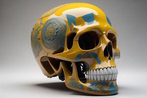 Skull with ornament on a gray background. photo