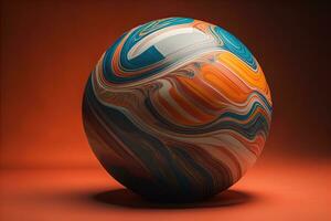 Colorful marble ball on a solid colour background. Close-up. ai generative photo