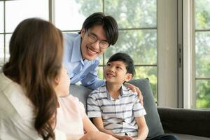 A boy and a daughter from an asian family. photo