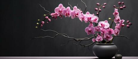 Pink orchid flowers on dark background photo