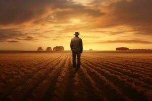 Man in field in sunny day photo