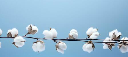 Blue minimalist background with cotton pods photo