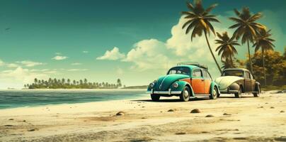 Retro beach cars on the sand photo