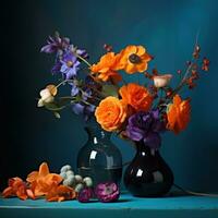 Orange and violet flowers photo