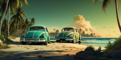 Retro beach cars on the sand photo
