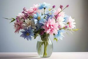 Flowers bouquet in glass vase photo