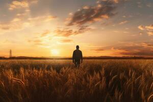 Man in field in sunny day photo