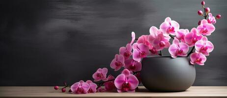 Pink orchid flowers on dark background photo