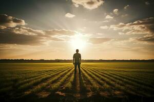 Man in field in sunny day photo