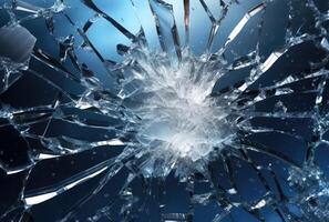 A glass surface that took a bad hit and broke, featuring a big scary hole maybe a bullet created with technology photo