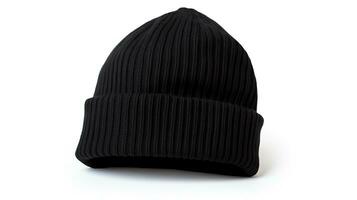 Black men's knitted hat isolated on white background. created with Generative Al technology photo