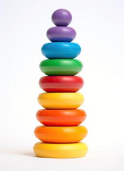 Pyramid build from colored wooden rings Toy for babies and toddlers, created with technology photo