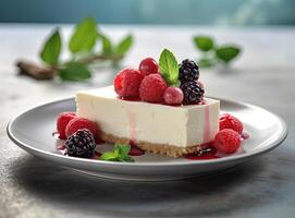 Raspberry Cheesecake isolated on white created with technology photo