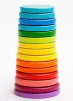 Pyramid build from colored wooden rings Toy for babies and toddlers, created with technology photo