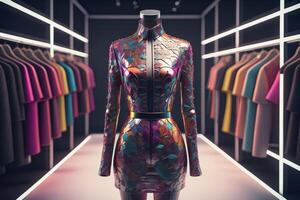 Fashion clothes store mannequin in shopping mall. photo
