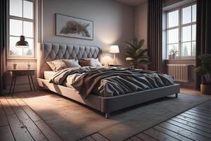 Bedroom interior. Bedroom in loft style. photo