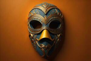 Venetian mask on a brown background. Close-up. generative ai photo
