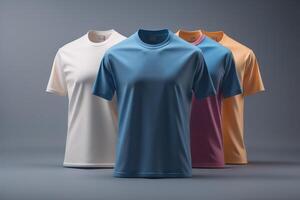 Colorful t-shirt mockup on grey background. photo