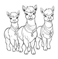 coloring page cartoon lamas vector