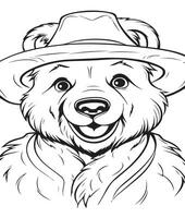 black and white coloring page for kids simple happy funny old bear vector