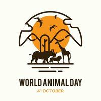mundo animal día póster con siluetas de salvaje animales vector