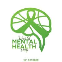 World Mental Health Day letter with brain ribbon vector