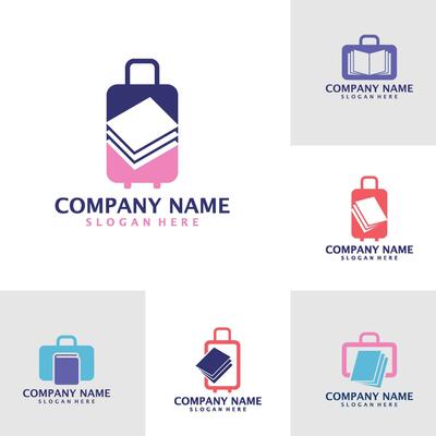 Set of Book Suitcase logo design vector. Suitcase logo design template concept