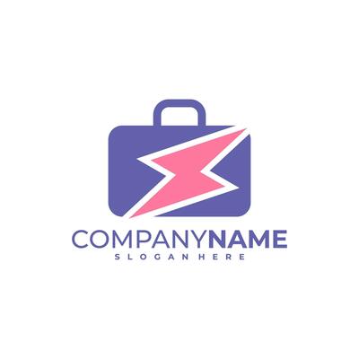 Thunder Suitcase logo design vector. Fast Suitcase logo design template concept