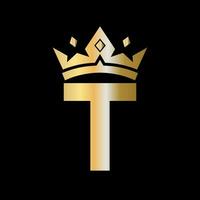 Crown Logo on Letter T Vector Template for Beauty, Fashion, Elegant, Luxury Sign