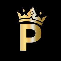 Crown Logo on Letter P Vector Template for Beauty, Fashion, Elegant, Luxury Sign