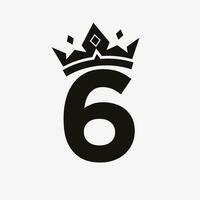 Crown Logo on Letter 6 Vector Template for Beauty, Fashion, Elegant, Luxury Sign