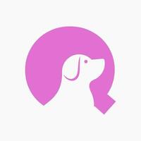 Letter Q Pet Logo Design. Dog Logo Symbol Vector Template. Dog On Alphabet