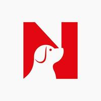 Letter N Pet Logo Design. Dog Logo Symbol Vector Template. Dog On Alphabet