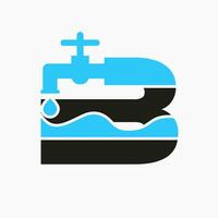 Letter B Plumber Logo Design. Plumbing Logo Symbol With Water and Water Tap Icon vector