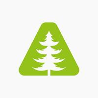 Letter A Christmas Tree Logo Design. Spruce Logo Symbol vector