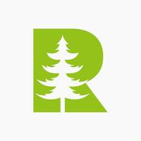 Letter R Christmas Tree Logo Design. Spruce Logo Symbol vector