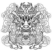 Dragon coloring page template with swatches of colors. Vector illustration.