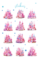 Hot pink dolls houses stickers, Pink plastic castle png