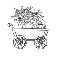 Coloring page with sunflowers, autumn coloring. vector