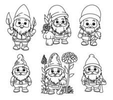 set Coloring pages with gnomes, autumn coloring page vector