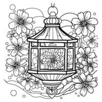 toro nagashi.Japanese lantern festival Coloring page. coloring page of lanterns for the remembrance of the dead. vector