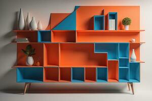 Bookshelf in scandinavian interior. ai generative photo