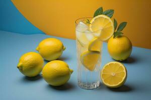 Glass of lemonade with fresh lemons. ai generative photo