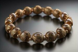 Jewelry Bracelet with precious stones on a gray background. Studio shot. ai generative photo