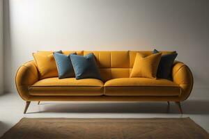 A creative, colourful, and stylish sofa in the interior, AI generated photo