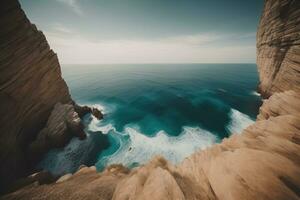 Beautiful seascape with stormy sky. Long exposure shot. ai generative photo