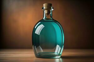 Bottle with a liquid on a solid color background. ai generative photo