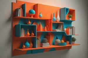 Bookshelf in scandinavian interior. ai generative photo