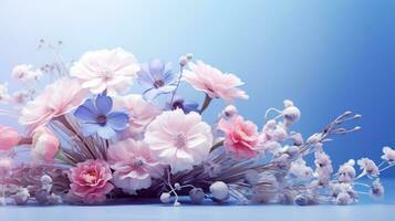 Pink and blue flowers photo
